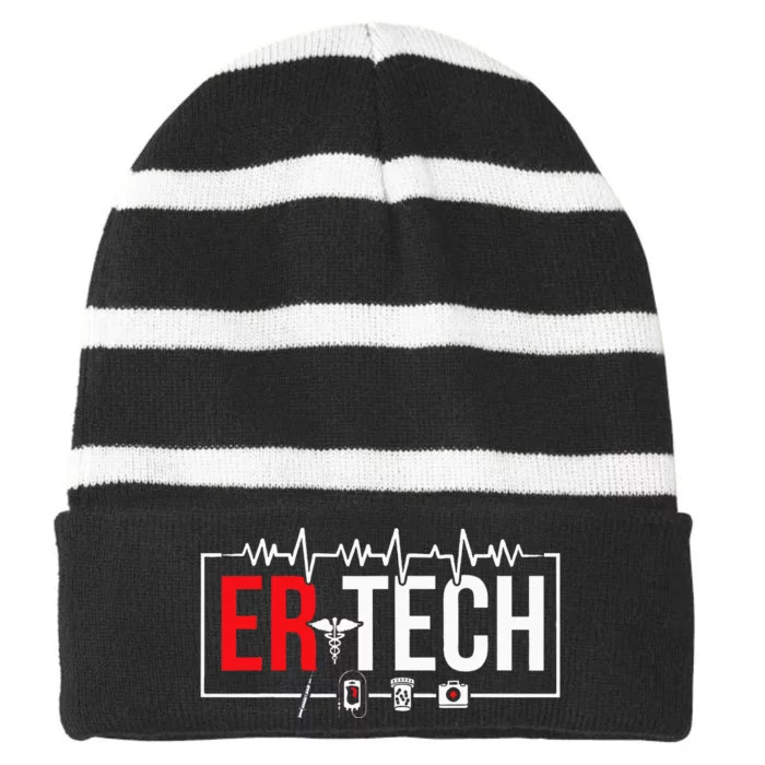 Emergency Room Technician Heartbeat ER Technicians Striped Beanie with Solid Band