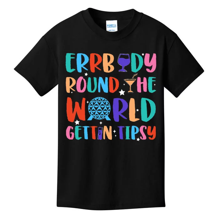 Errbody Round The World Gettin Tipsy Food And Wine Festival Kids T-Shirt