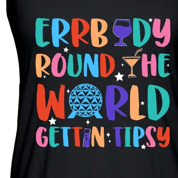 Errbody Round The World Gettin Tipsy Food And Wine Festival Ladies Essential Flowy Tank