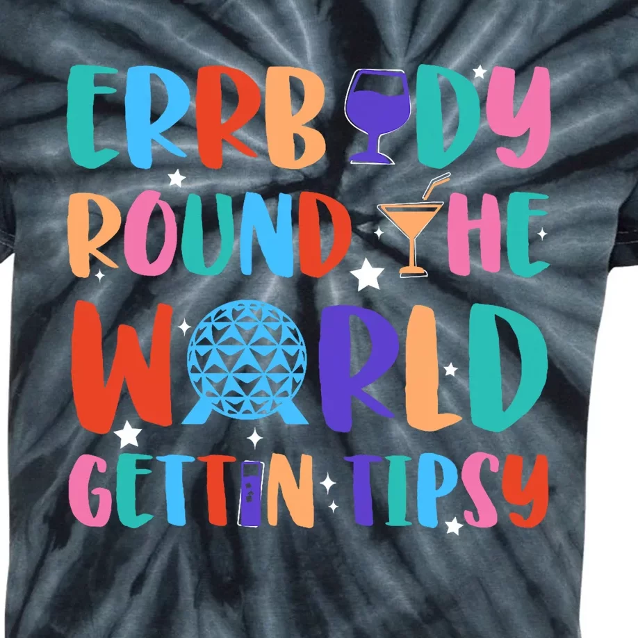 Errbody Round The World Gettin Tipsy Food And Wine Festival Kids Tie-Dye T-Shirt