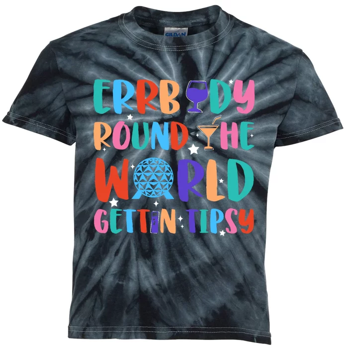 Errbody Round The World Gettin Tipsy Food And Wine Festival Kids Tie-Dye T-Shirt