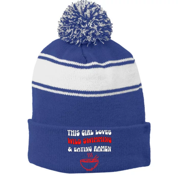 Eating Ra Wild Swimming Just Loves It Open Water Sea Great Gift Stripe Pom Pom Beanie