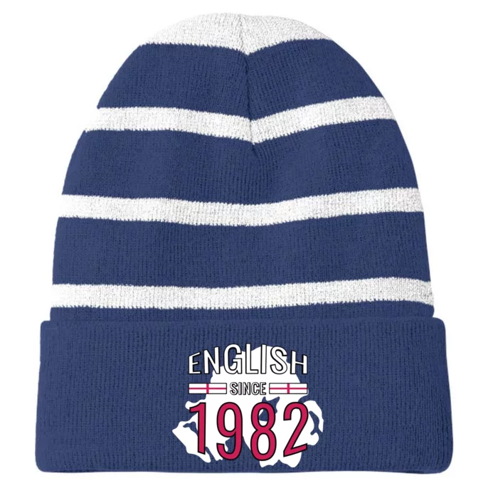 English Since 1982 Birthday Gift Striped Beanie with Solid Band