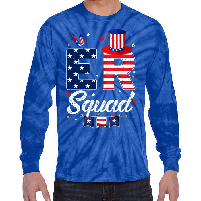 Er Squad 4th July Matching Rn Emergency Room Er Nurse Cool Gift Tie-Dye Long Sleeve Shirt