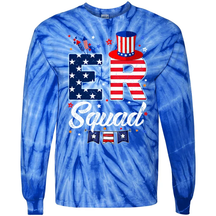 Er Squad 4th July Matching Rn Emergency Room Er Nurse Cool Gift Tie-Dye Long Sleeve Shirt