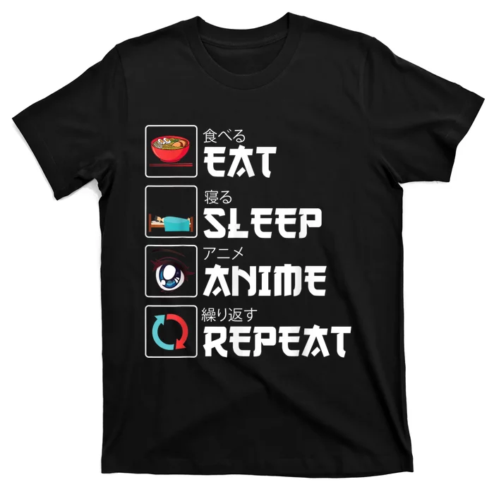 Eat Sleep Anime Repeat Funny Manga Otaku Girls Boys Anime T-Shirt