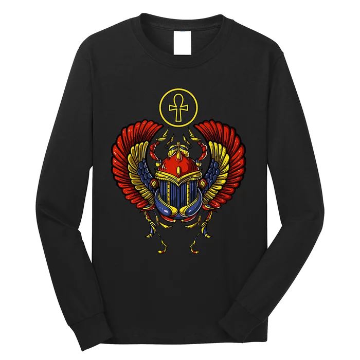 Egyptian Scarab Ankh Cross Ancient Egypt Symbol Archeology Long Sleeve Shirt