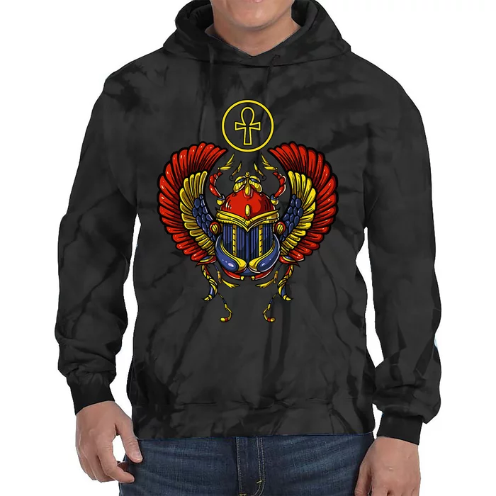 Egyptian Scarab Ankh Cross Ancient Egypt Symbol Archeology Tie Dye Hoodie