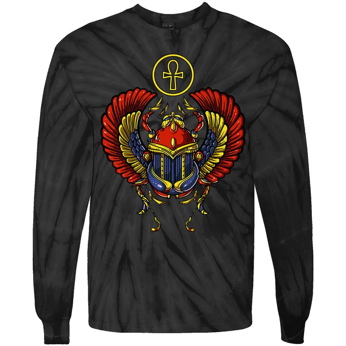 Egyptian Scarab Ankh Cross Ancient Egypt Symbol Archeology Tie-Dye Long Sleeve Shirt