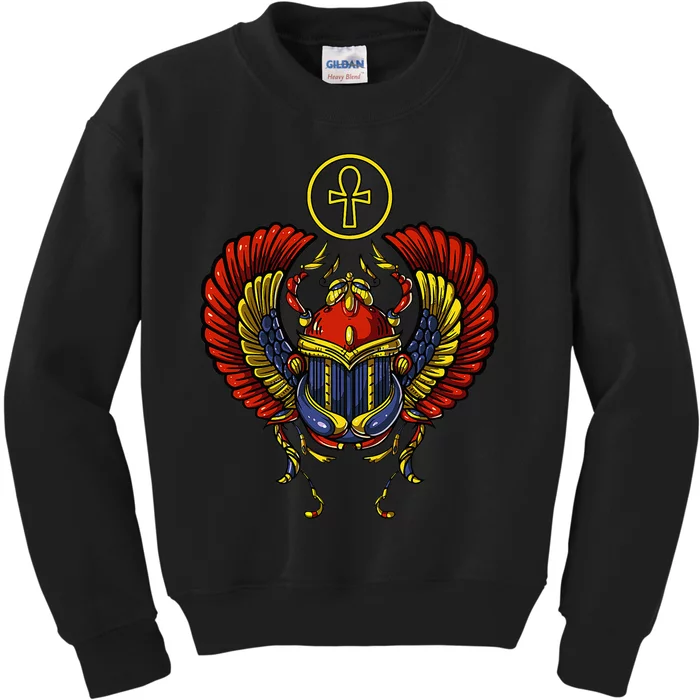 Egyptian Scarab Ankh Cross Ancient Egypt Symbol Archeology Kids Sweatshirt