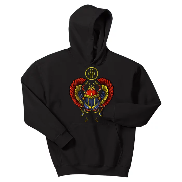 Egyptian Scarab Ankh Cross Ancient Egypt Symbol Archeology Kids Hoodie