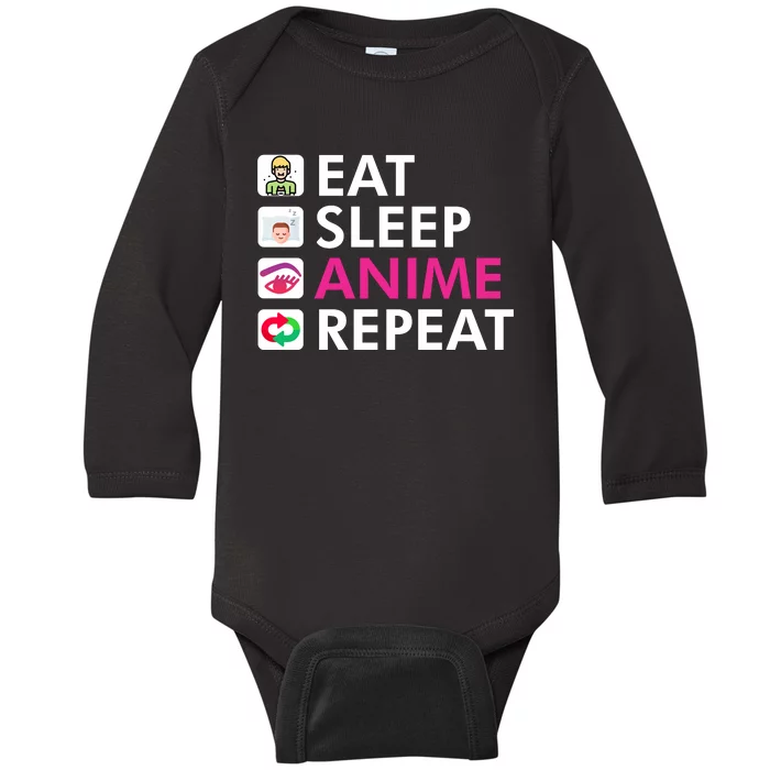 Eat Sleep Anime Repeat Baby Long Sleeve Bodysuit