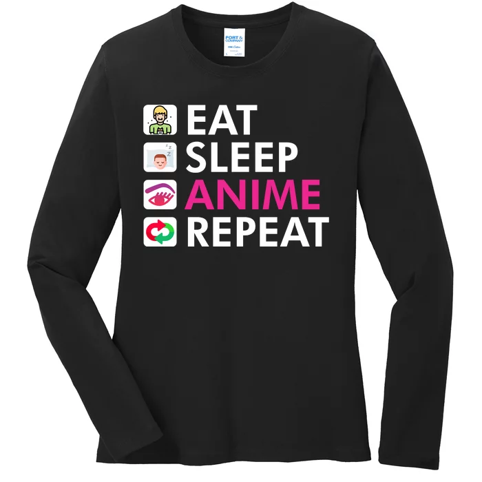 Eat Sleep Anime Repeat Ladies Long Sleeve Shirt