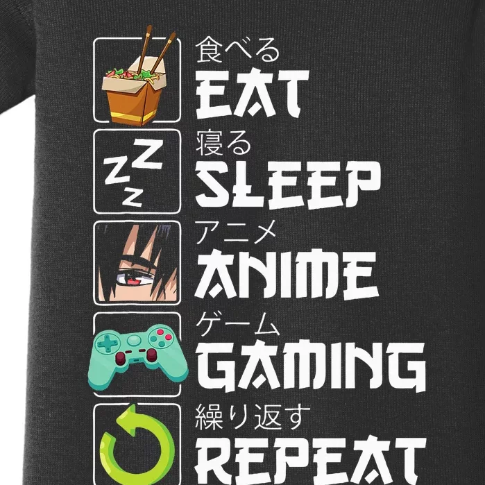 Eat Sleep Anime Gaming Repeat Kawaii Otaku Anime Manga Baby Bodysuit