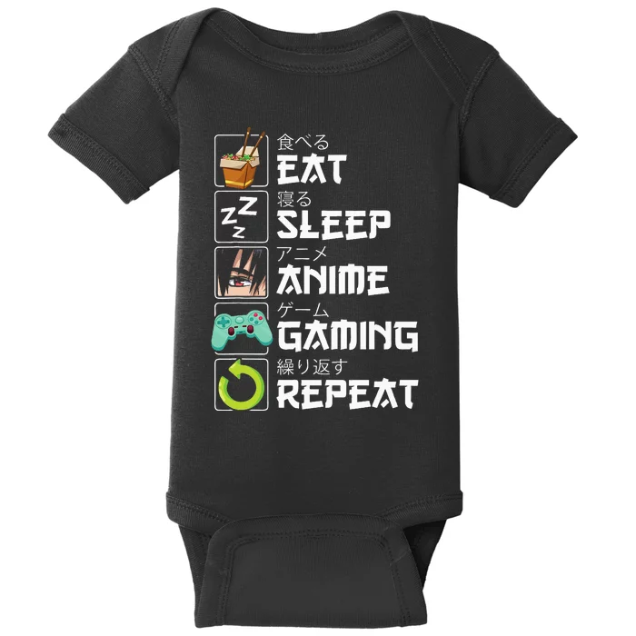 Eat Sleep Anime Gaming Repeat Kawaii Otaku Anime Manga Baby Bodysuit