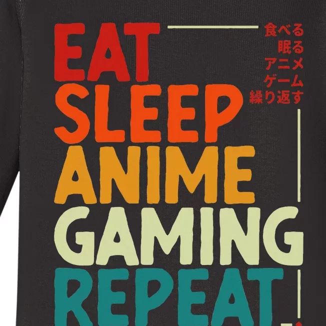 Eat Sleep Anime Gaming Repeat Otaku Gamer Japanese Anime Baby Long Sleeve Bodysuit