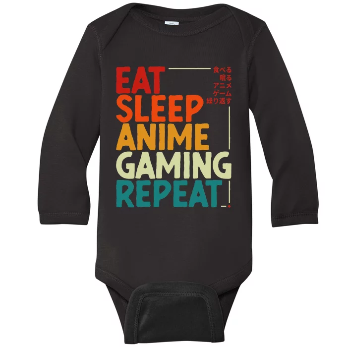 Eat Sleep Anime Gaming Repeat Otaku Gamer Japanese Anime Baby Long Sleeve Bodysuit