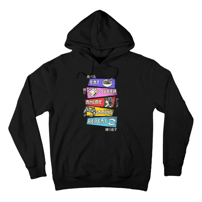 Eat Sleep Anime Gaming Repeat Otaku Gamer Japanese Anime Tall Hoodie