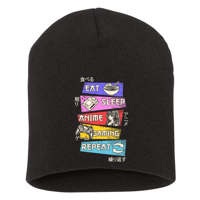 Eat Sleep Anime Gaming Repeat Otaku Gamer Japanese Anime Short Acrylic Beanie