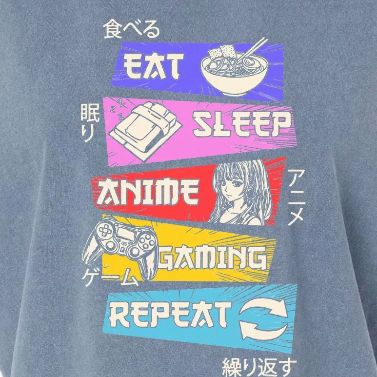 Eat Sleep Anime Gaming Repeat Otaku Gamer Japanese Anime Garment-Dyed Women's Muscle Tee