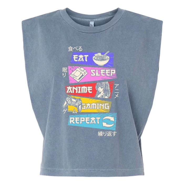 Eat Sleep Anime Gaming Repeat Otaku Gamer Japanese Anime Garment-Dyed Women's Muscle Tee