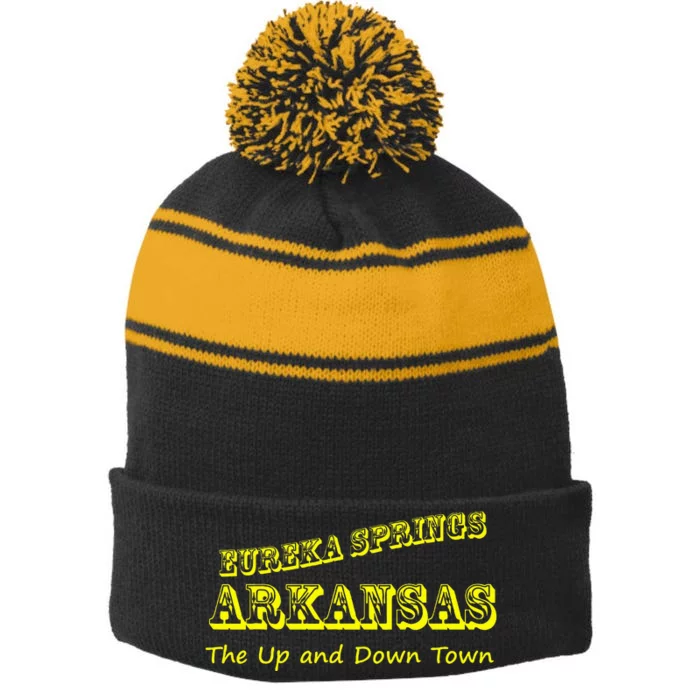 Eureka Springs Arkansas Up And Down Town Souvenir Stripe Pom Pom Beanie