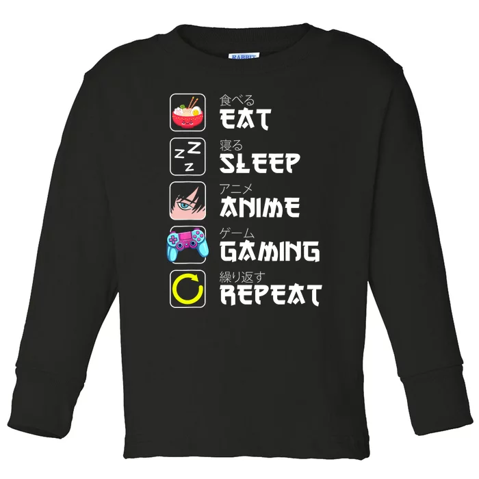 Eat Sleep Anime Gaming Repeat Japan Kawaii Manga Anime Gifts Toddler Long Sleeve Shirt