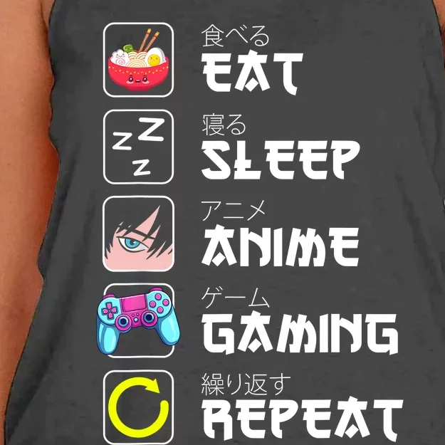 Eat Sleep Anime Gaming Repeat Japan Kawaii Manga Anime Gifts Women's Knotted Racerback Tank