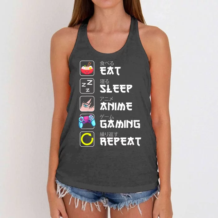 Eat Sleep Anime Gaming Repeat Japan Kawaii Manga Anime Gifts Women's Knotted Racerback Tank