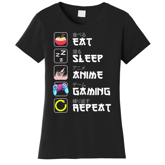 Eat Sleep Anime Gaming Repeat Japan Kawaii Manga Anime Gifts Women's T-Shirt