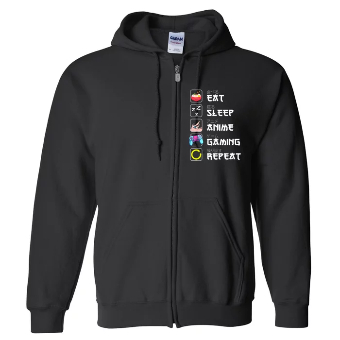 Eat Sleep Anime Gaming Repeat Japan Kawaii Manga Anime Gifts Full Zip Hoodie