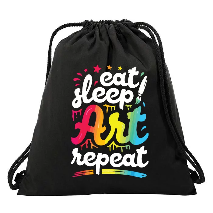 Eat Sleep Art Repeat Funny Artist Creative Gift Boy Drawstring Bag