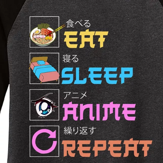 Eat Sleep Anime Repeat Anime Manga Women's Tri-Blend 3/4-Sleeve Raglan Shirt