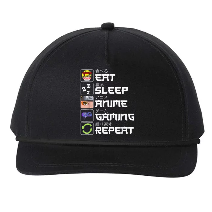 Eat Sleep Anime Gaming Repeat Kawaii Otaku Anime Manga Snapback Five-Panel Rope Hat