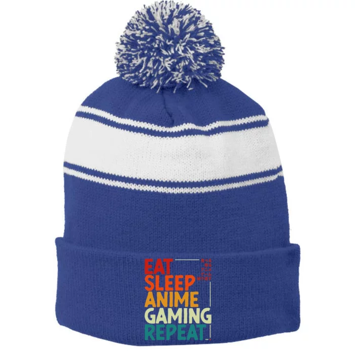 Eat Sleep Anime Gaming Repeat Otaku Gamer Japanese Anime Stripe Pom Pom Beanie