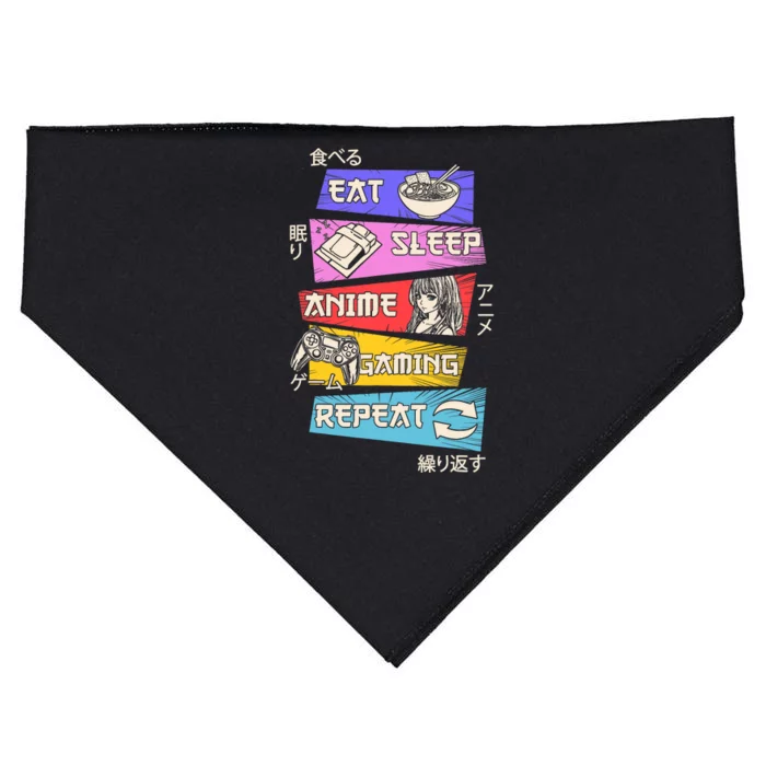 Eat Sleep Anime Gaming Repeat Otaku Gamer Japanese Anime USA-Made Doggie Bandana