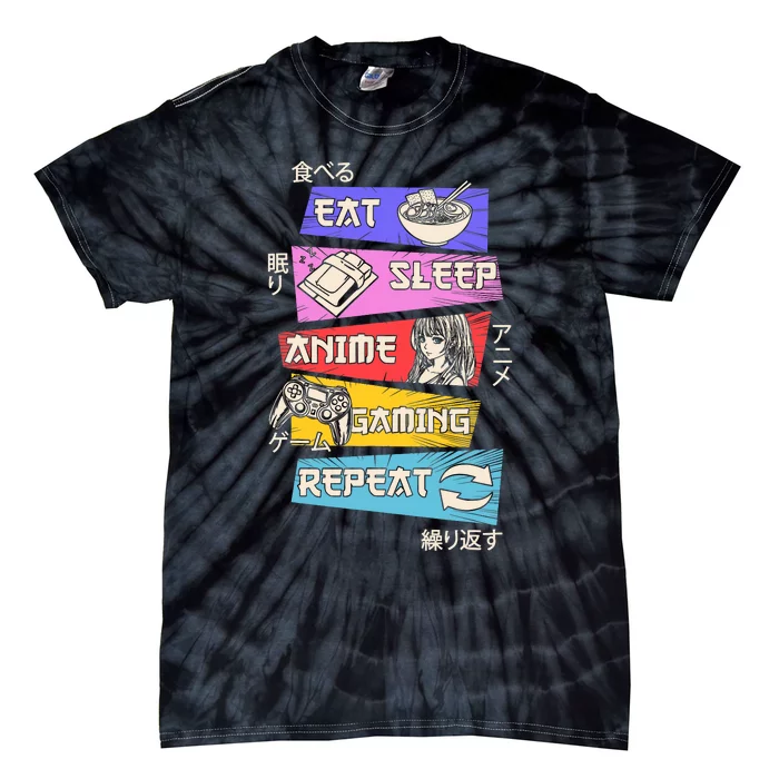 Eat Sleep Anime Gaming Repeat Otaku Gamer Japanese Anime Tie-Dye T-Shirt