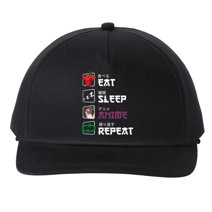 Eat Sleep Anime Repeat Snapback Five-Panel Rope Hat