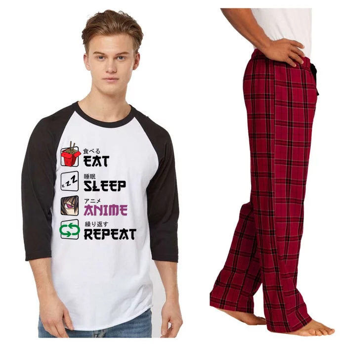 Eat Sleep Anime Repeat Raglan Sleeve Pajama Set