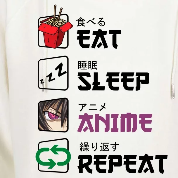 Eat Sleep Anime Repeat Womens Funnel Neck Pullover Hood