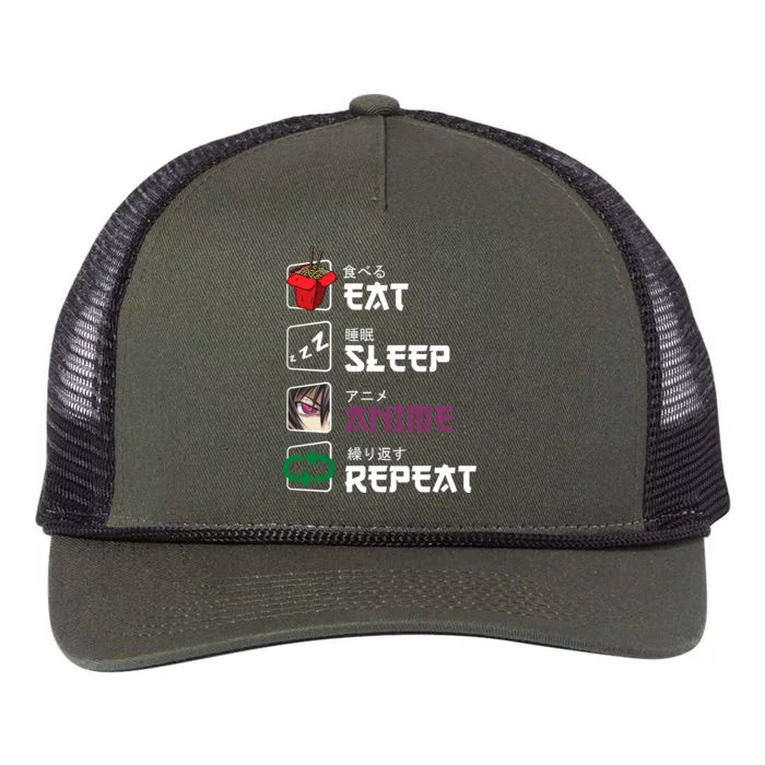 Eat Sleep Anime Repeat Retro Rope Trucker Hat Cap