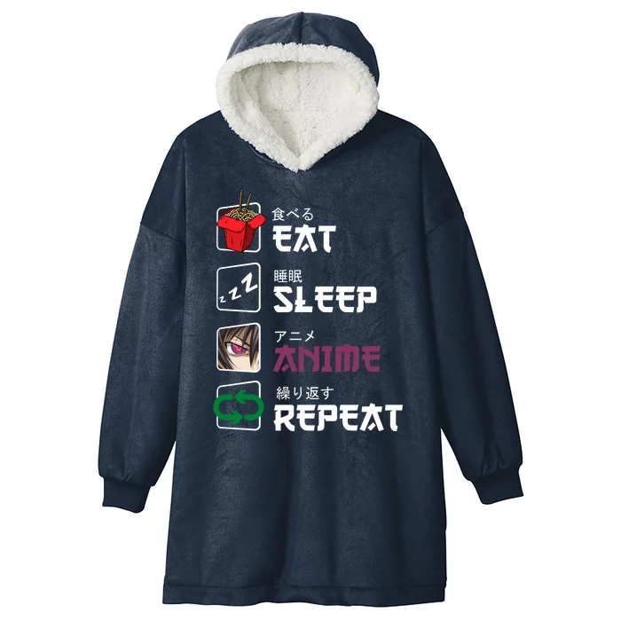 Eat Sleep Anime Repeat Hooded Wearable Blanket