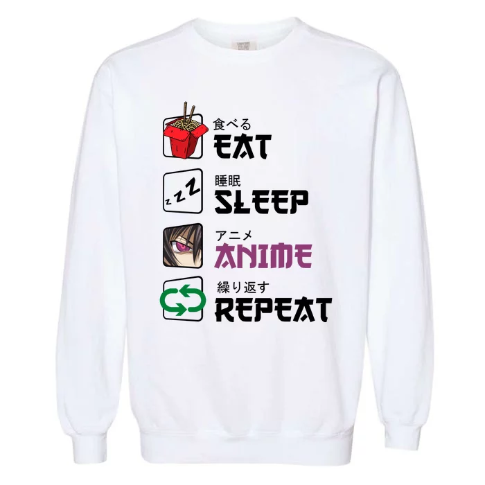 Eat Sleep Anime Repeat Garment-Dyed Sweatshirt