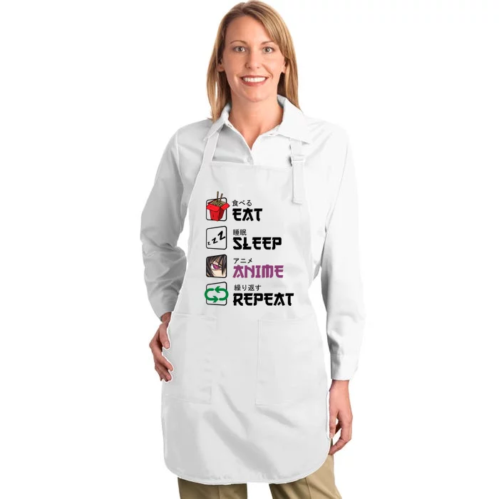 Eat Sleep Anime Repeat Full-Length Apron With Pocket