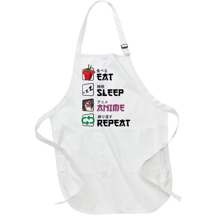 Eat Sleep Anime Repeat Full-Length Apron With Pocket