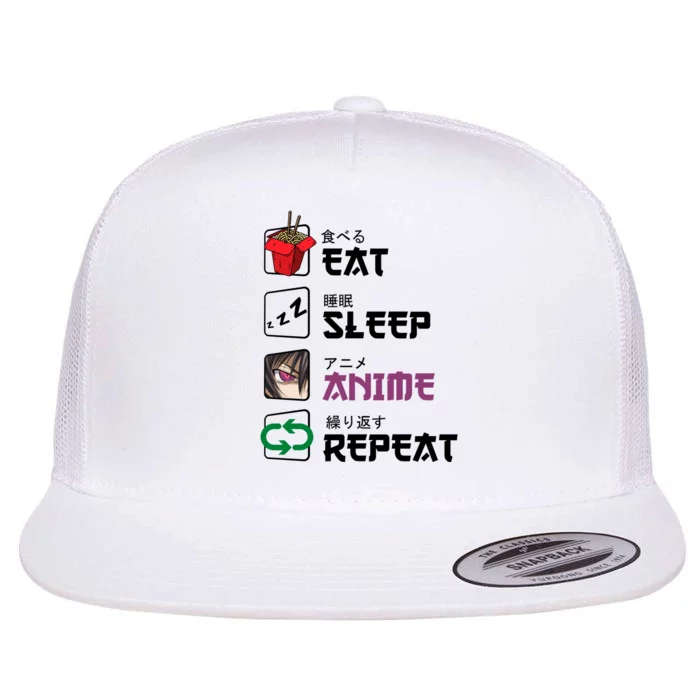 Eat Sleep Anime Repeat Flat Bill Trucker Hat