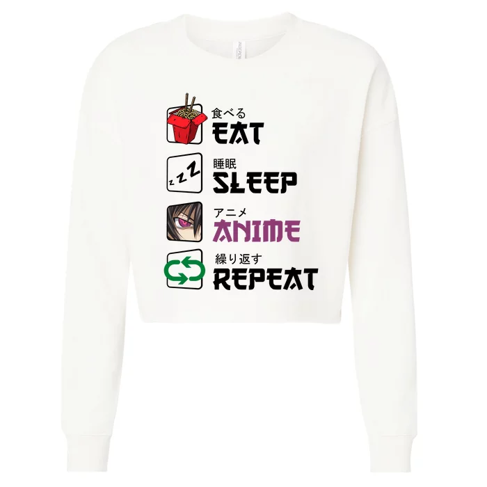 Eat Sleep Anime Repeat Cropped Pullover Crew