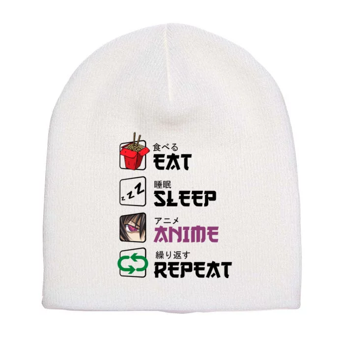 Eat Sleep Anime Repeat Short Acrylic Beanie