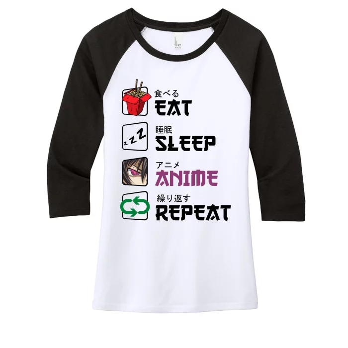 Eat Sleep Anime Repeat Women's Tri-Blend 3/4-Sleeve Raglan Shirt