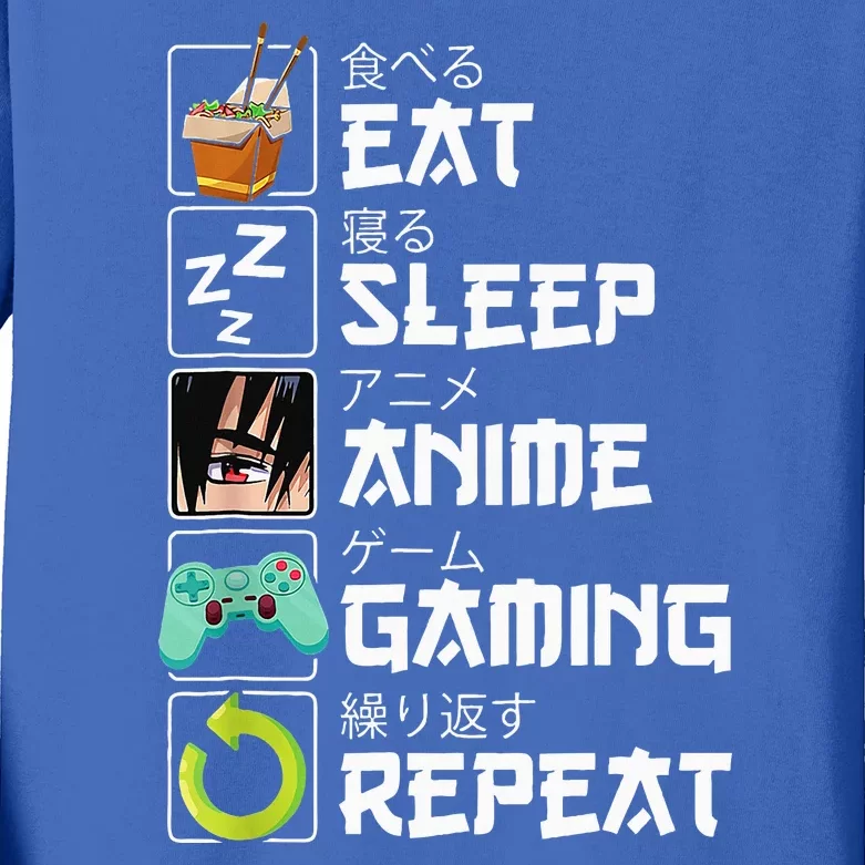 Eat Sleep Anime Gaming Repeat Kawaii Otaku Anime Manga Kids Long Sleeve Shirt